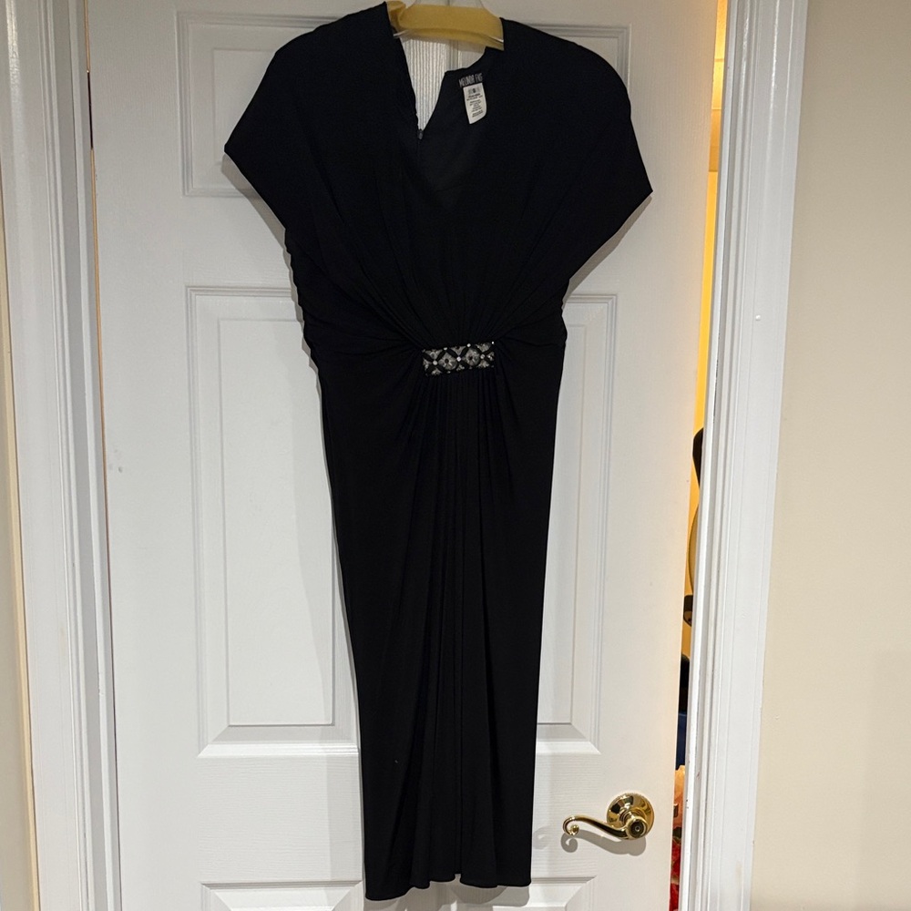 Melinda Eng Black Midi Dress with Embellished Waist